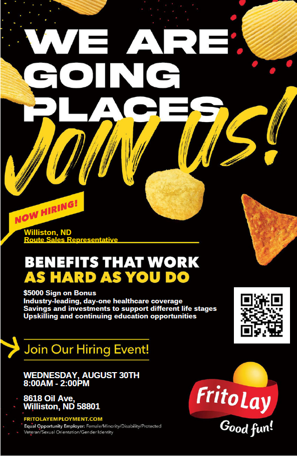 Frito Lay Hiring Event on August 30 from 8 am to 2 pm